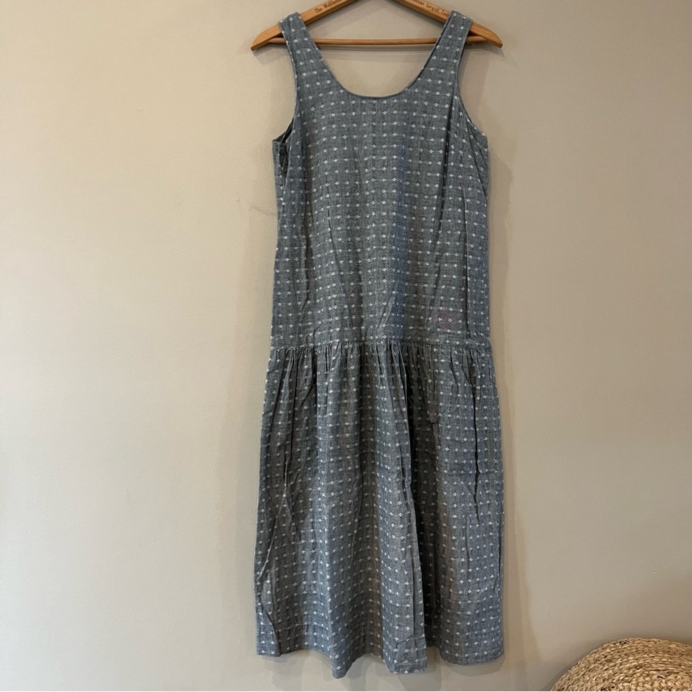 Vintage Handmade Woven Drop Waist Embroidered Milkmaid Chore Dress